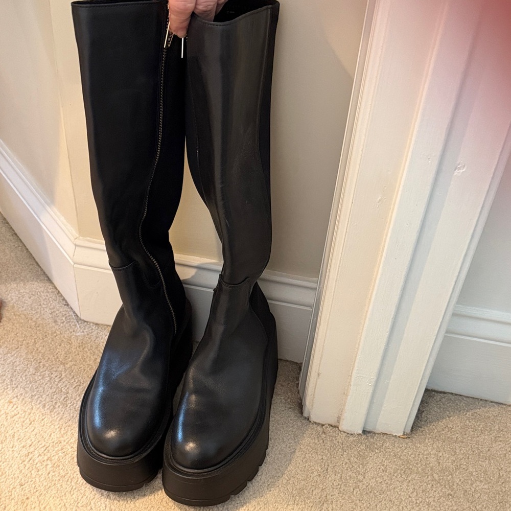 J Slides Black Chunky Platform Knee Boots